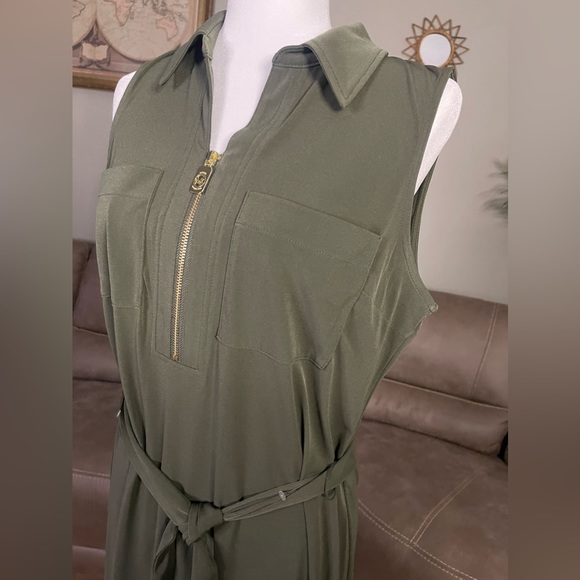 CHIC NWT Michael Kors MK Green Ivy Belted Dress Sz L Large - Picture 4 of 11